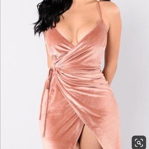 Pink velvet wrap dress